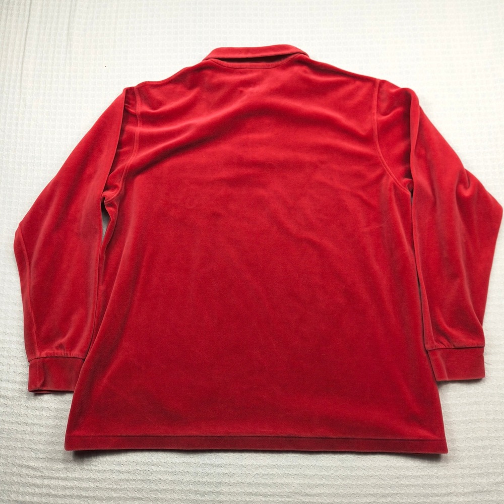 Lands End Mens XL‎ Red Velour Long Sleeve Polo Shirt Made in USA 46-48 Vintage - Picture 2 of 10